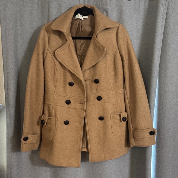 Forever 21 XXI Women's Tan Double-Breasted Coat- size large - Picture 1 of 5